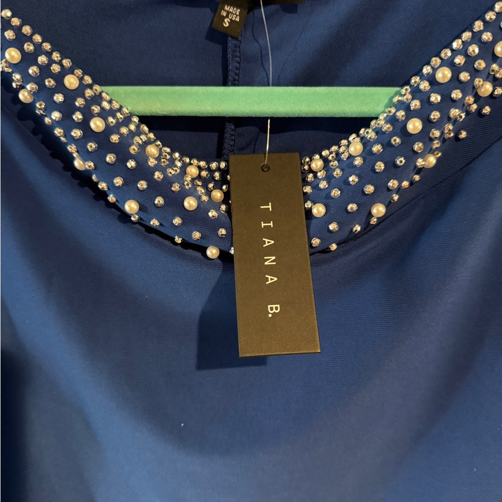Tiana B. Royal Blue Pearl-Embellished Blouse